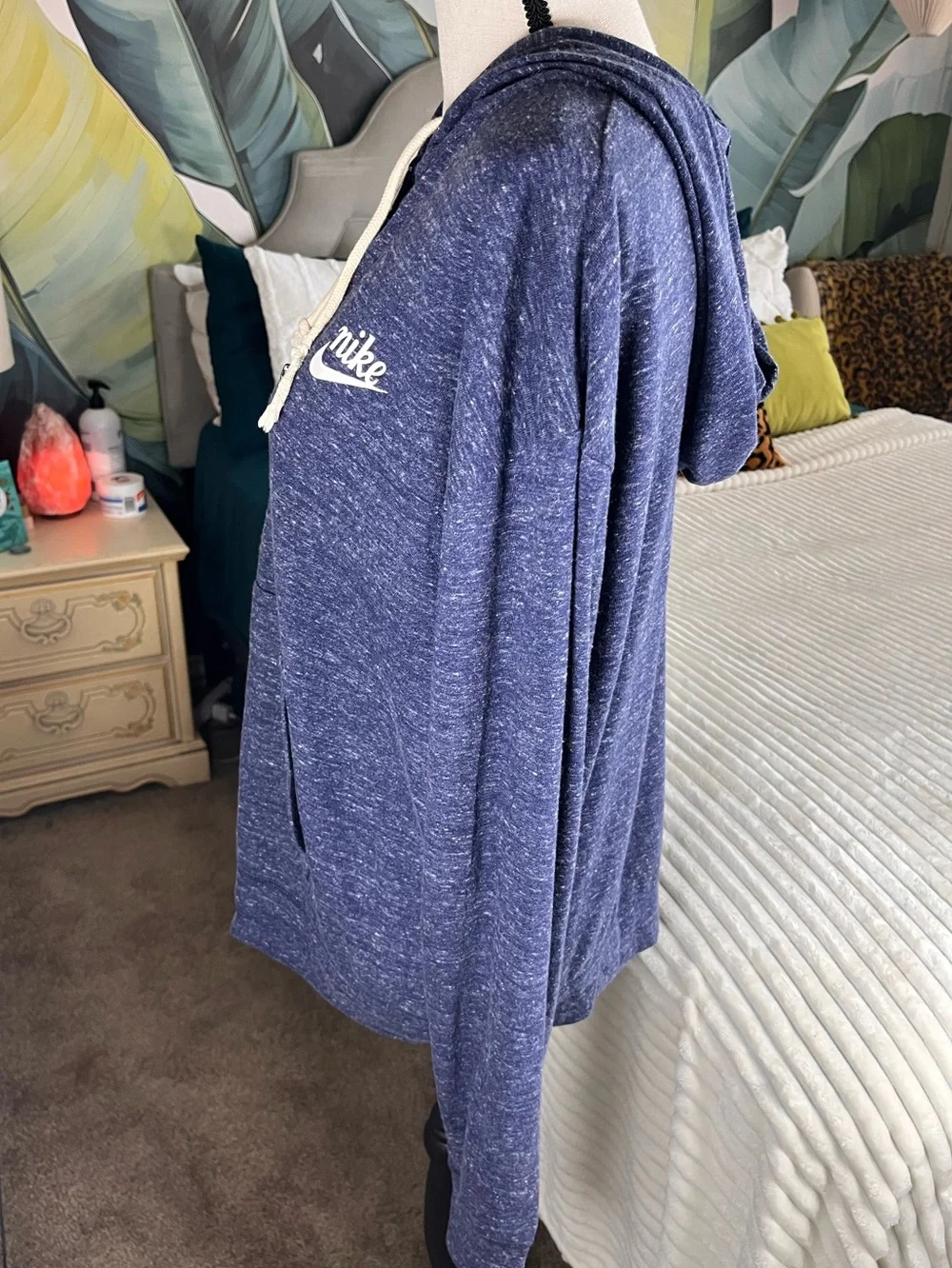 Women’s Nike Heathered Blue Full-Zip Hoodie with Cream Drawcords Size Large